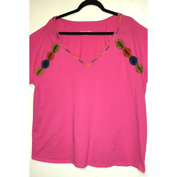 Soft Surroundings Embroidered Tshirt Top Plus Size 3X Hot Pink Comfort Casual - Picture 2 of 13